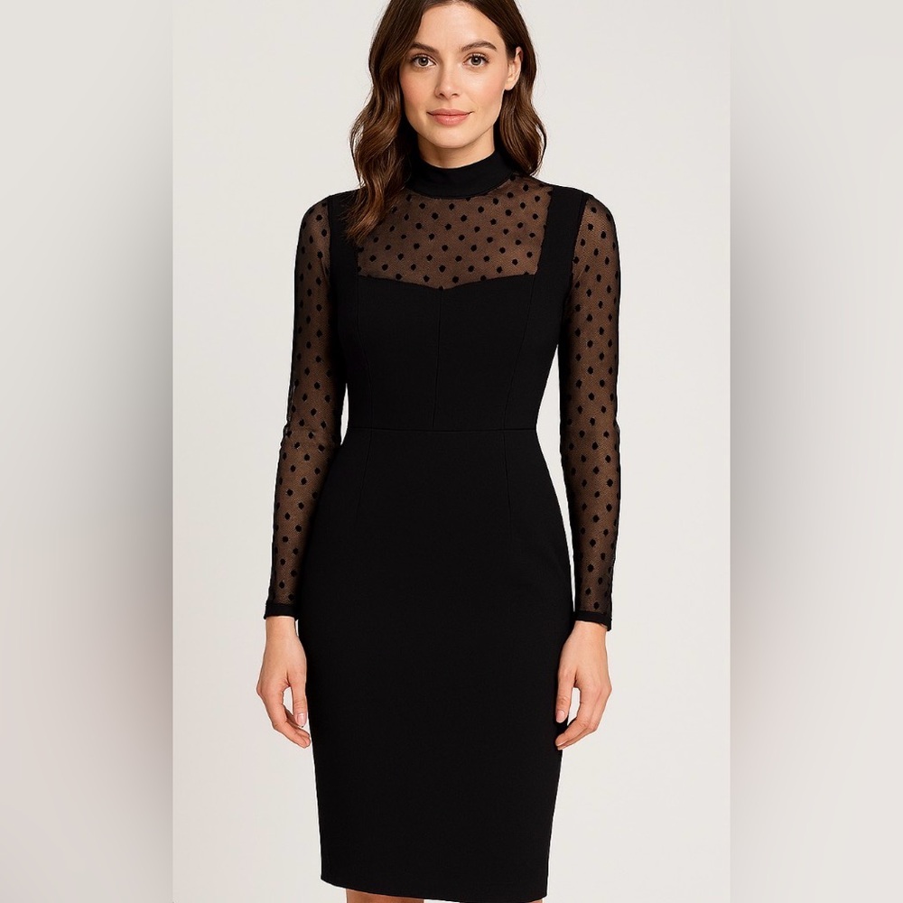 Fashionova Flattering Black Polka Dot Mesh Dress